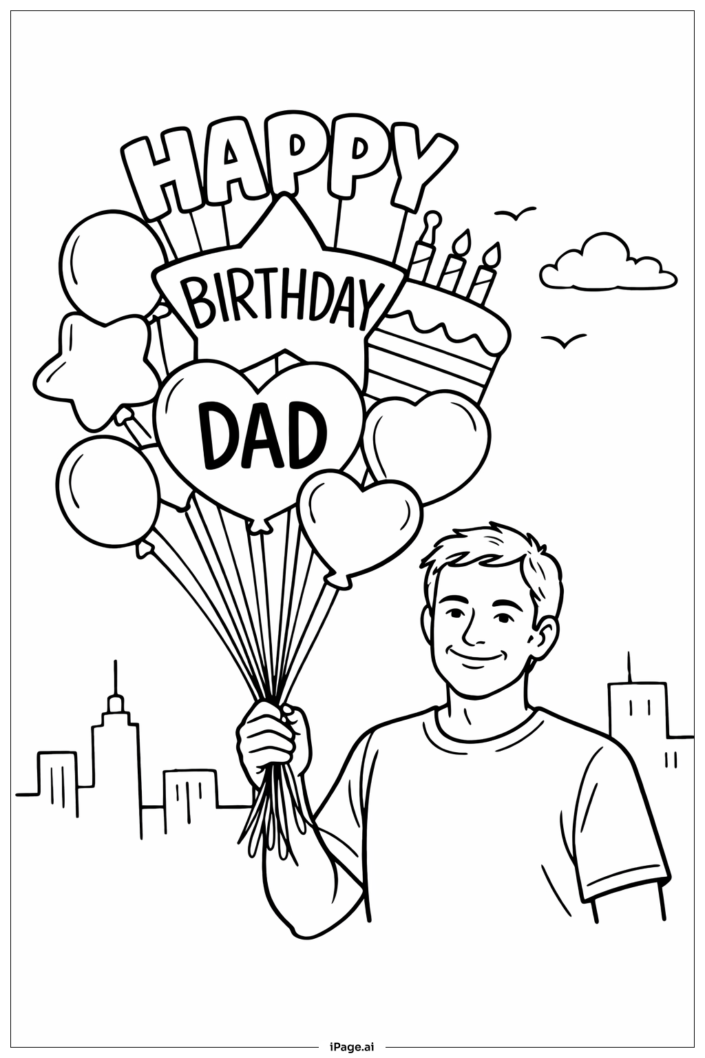  Trang tô màu Chúc Mừng Sinh Nhật Ba Với Bó Bong Bóng 