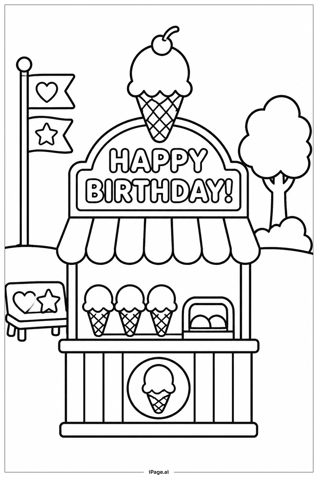  Happy Birthday Ice Cream Stand Coloring Page 