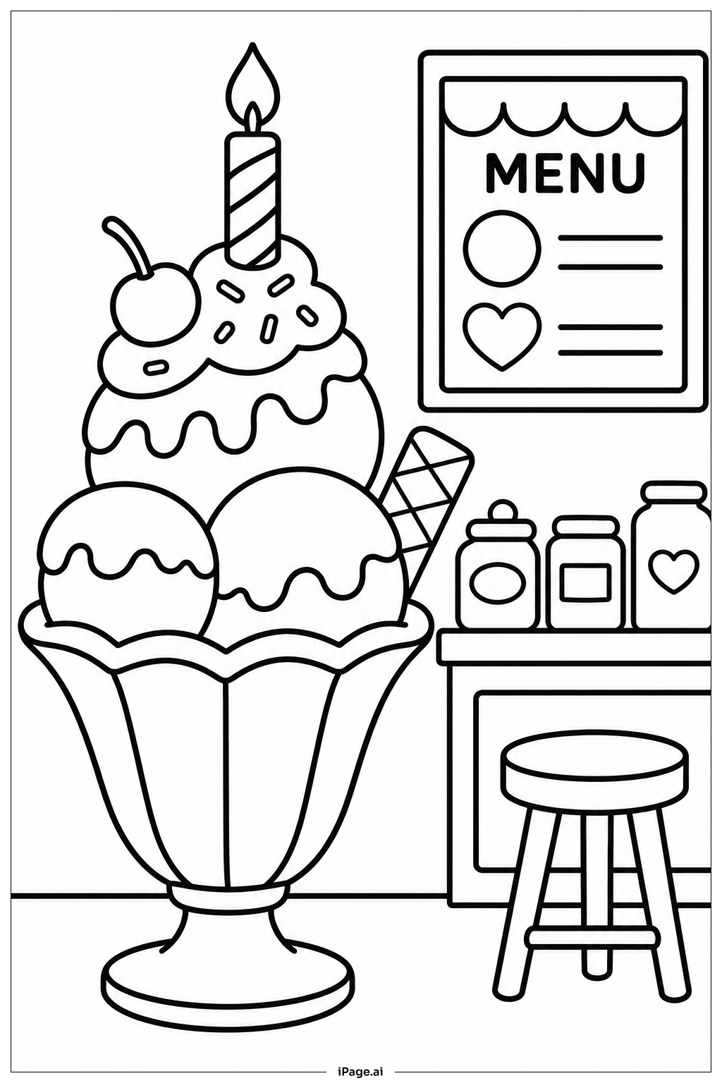  Happy Birthday Ice Cream Sundae Coloring Page 