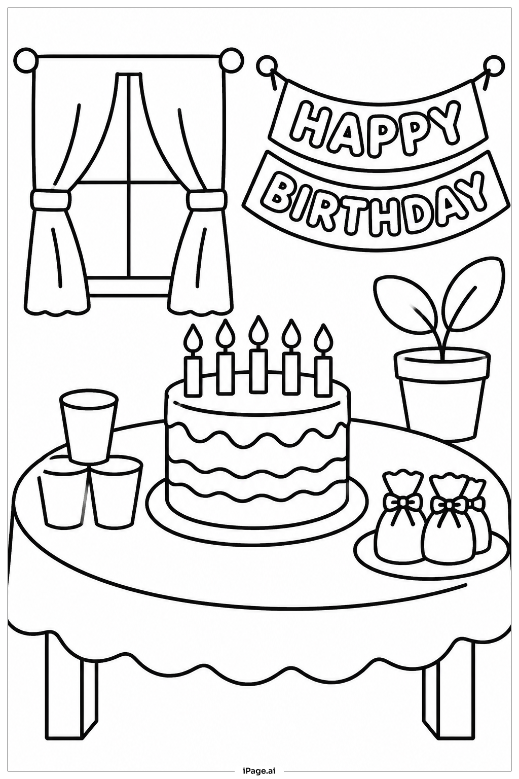  Happy Birthday Party Table Coloring Page 