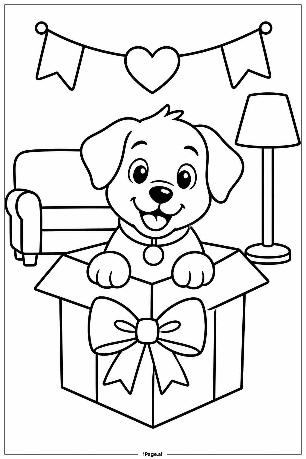  Happy Birthday Puppy Present Coloring Page 