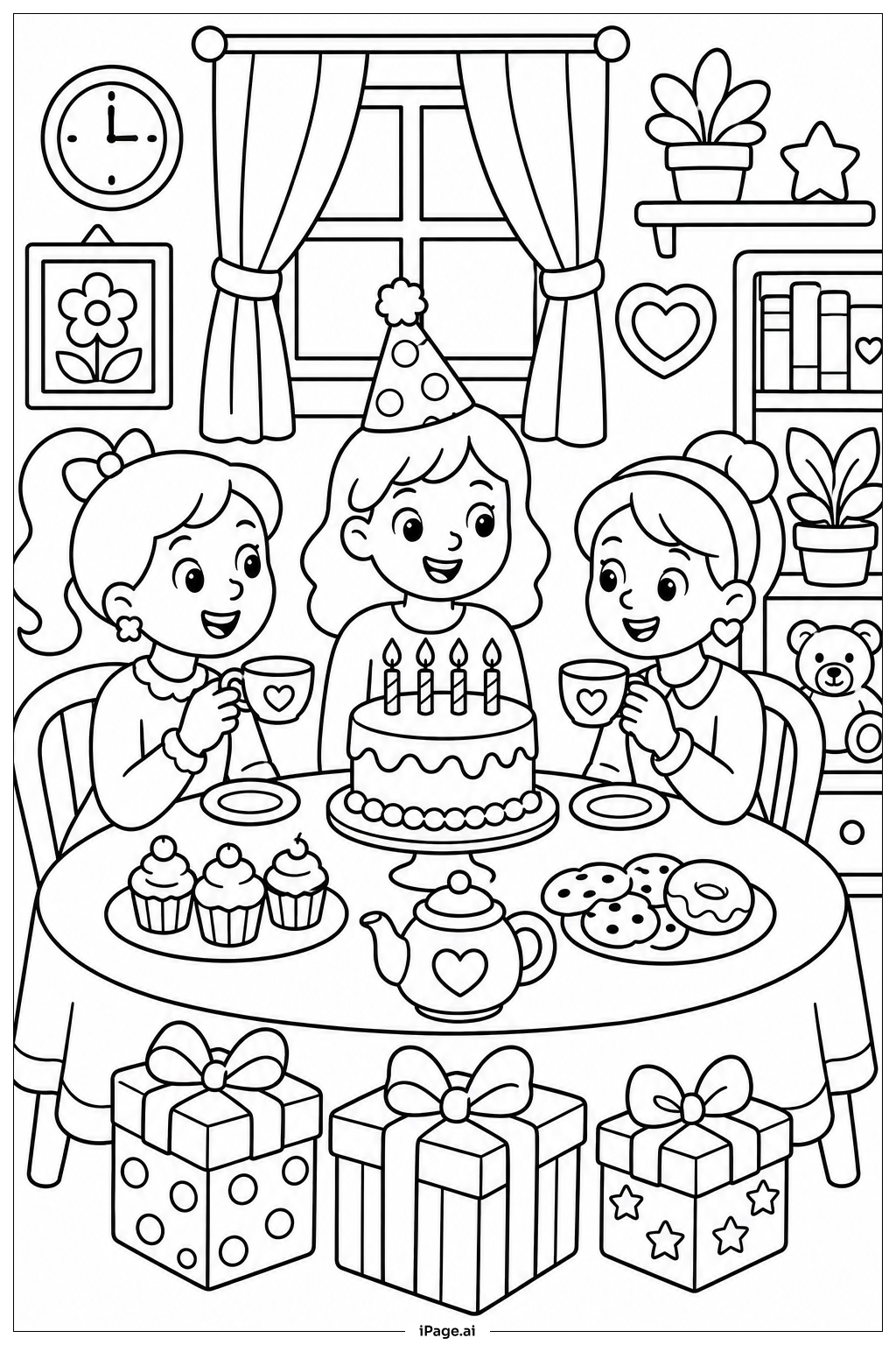  Happy Birthday Tea Party Coloring Page 