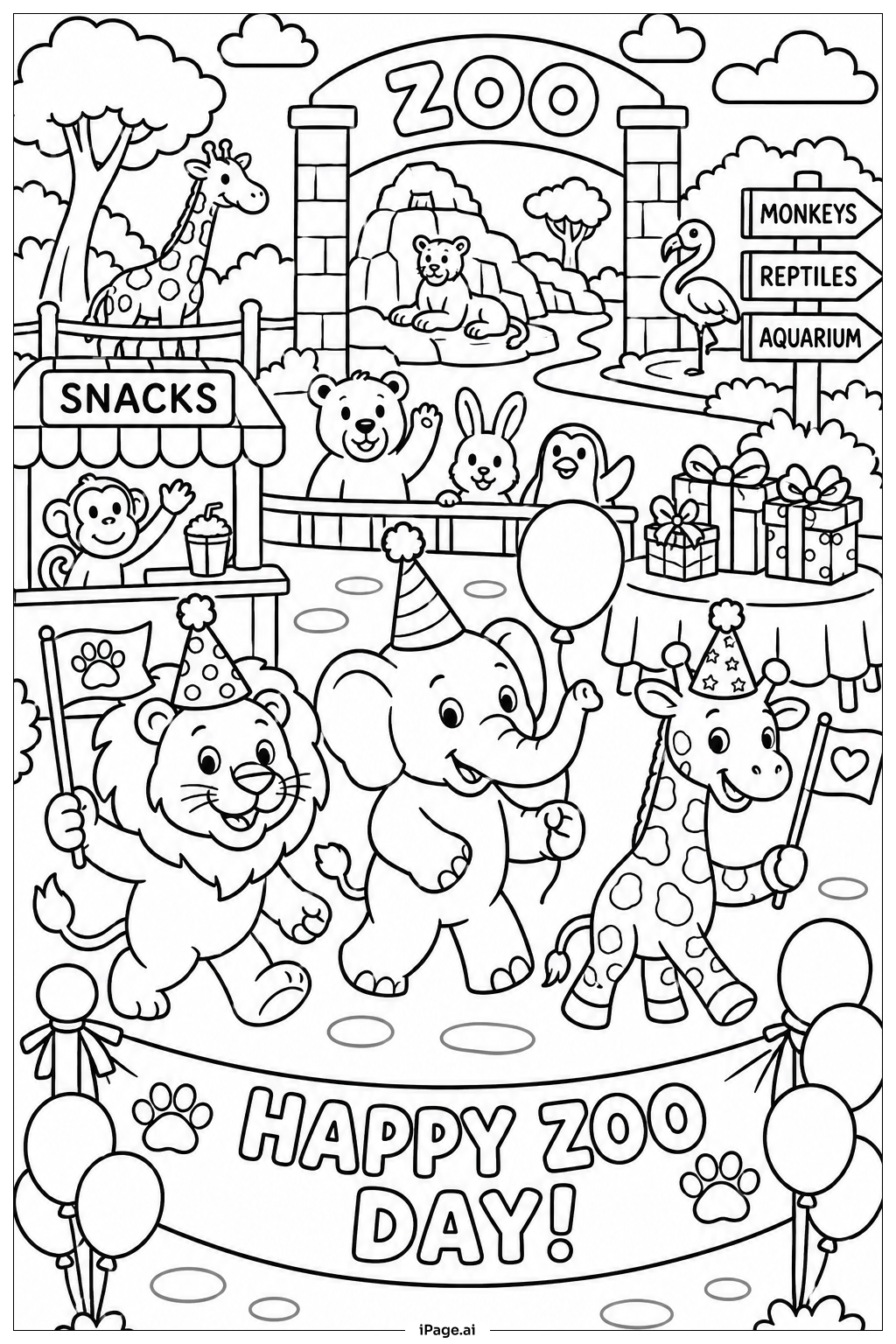  Happy Birthday Zoo Parade Coloring Page 