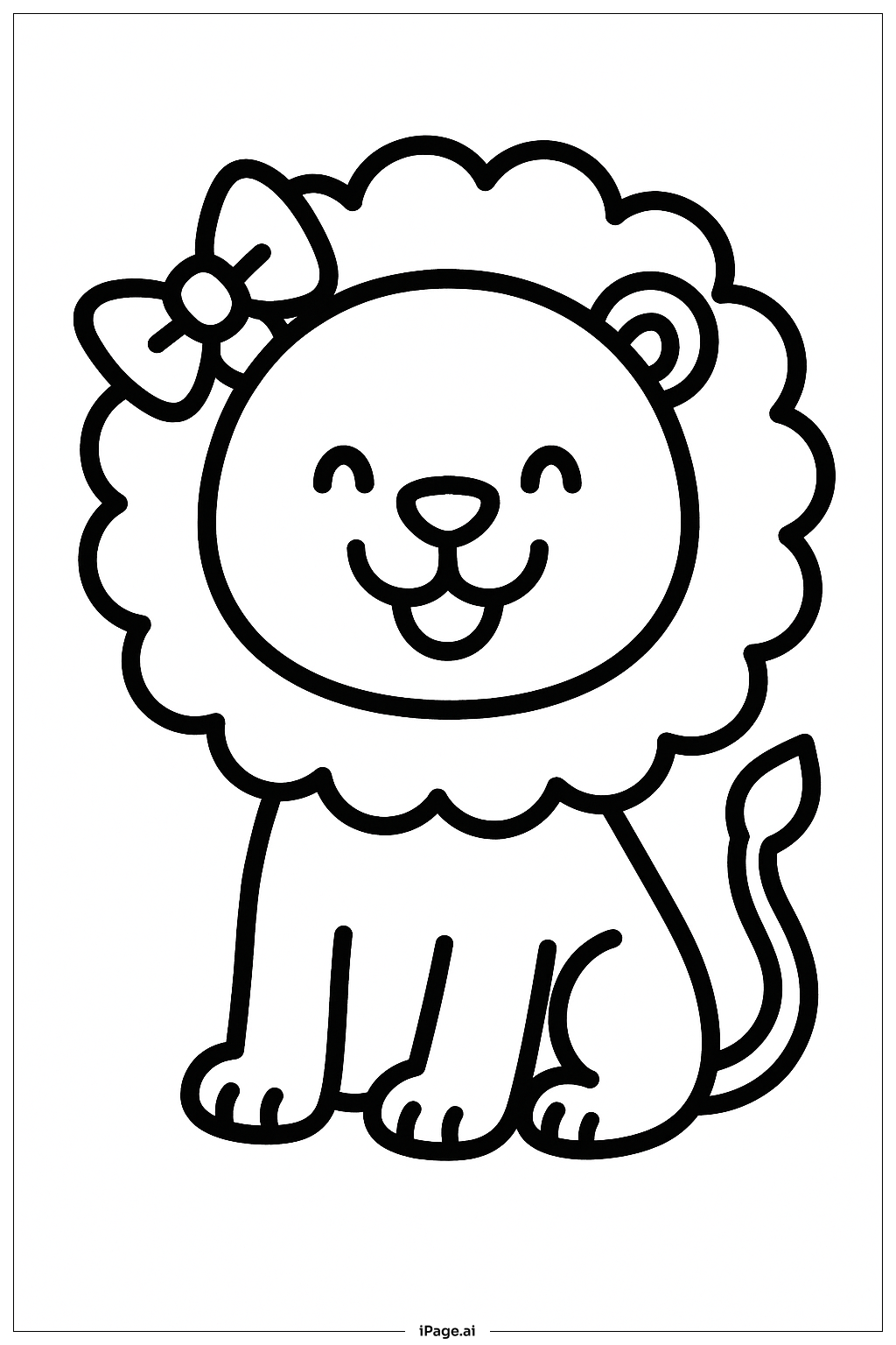  リボンをつけたハッピーライオンの塗り絵ページ 