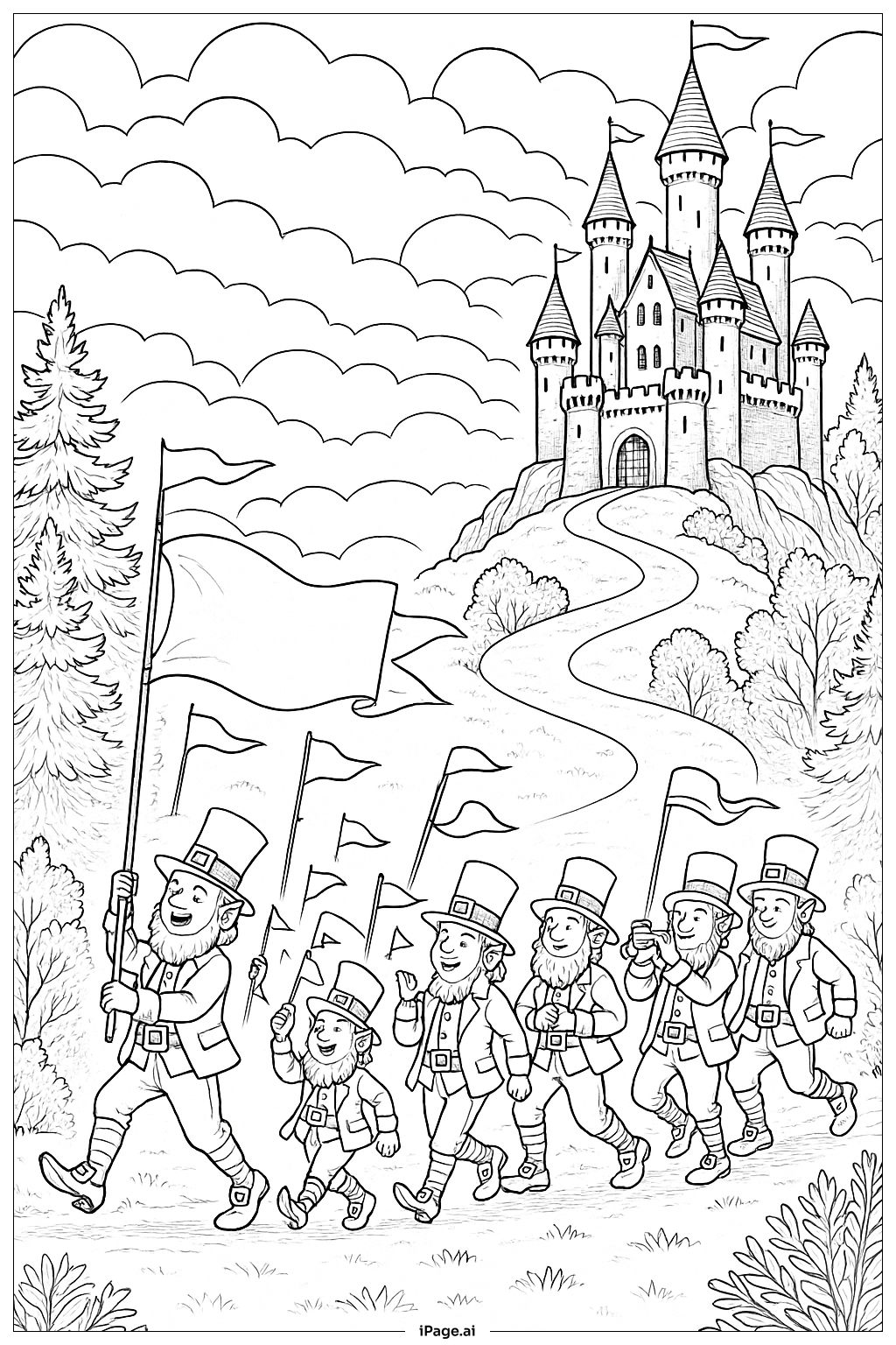  Happy St Patrick's Day Castle On Hill With Parade Coloring Page 