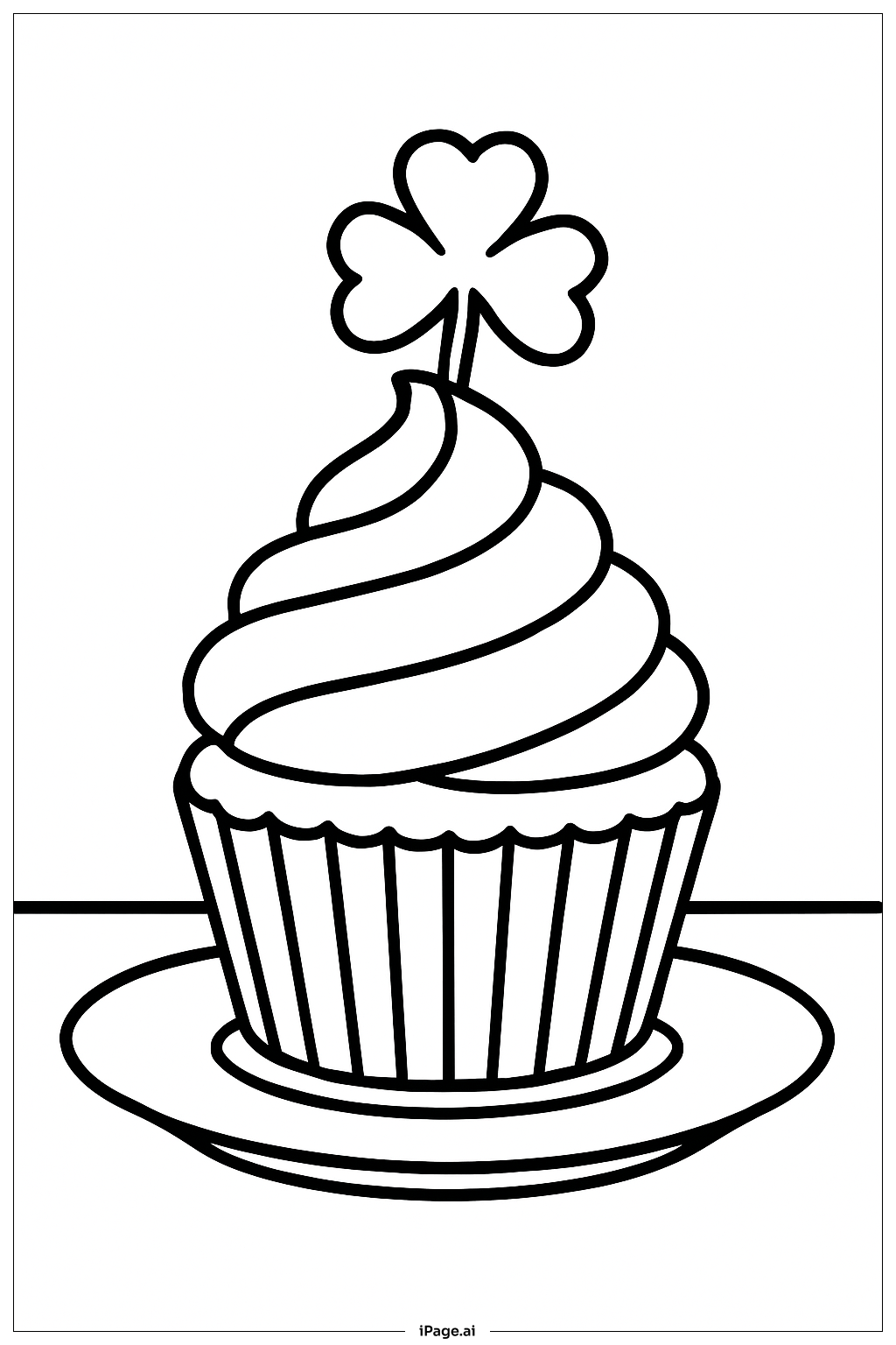  Fröhlicher St. Patrick's Day Cupcake mit Kleeblatt Ausmalseite 