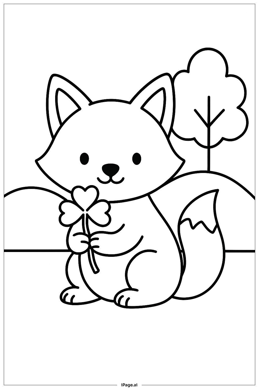  快乐的圣帕特里克节友好狐狸与三叶草填色页 