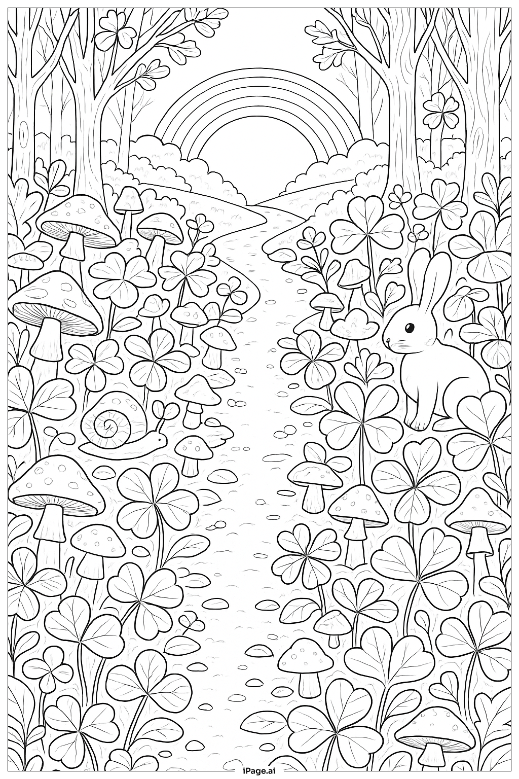 Page de coloriage Chemin Magique de la Forêt Joyeux Saint Patrick
