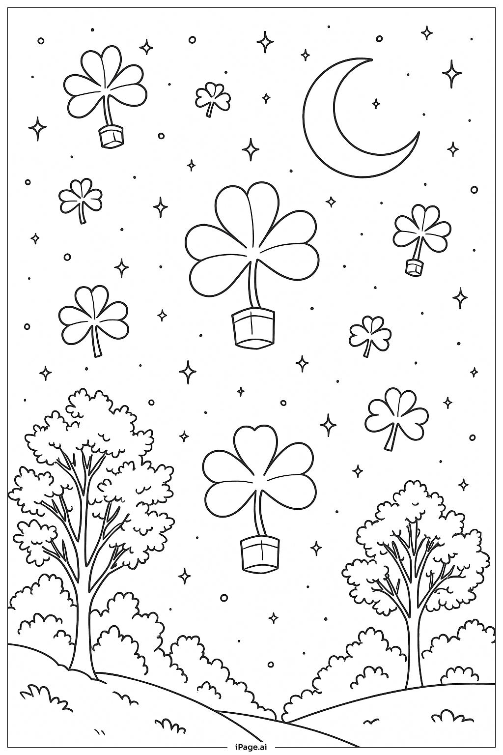  Happy St Patrick's Day Night Sky With Lanterns Coloring Page 