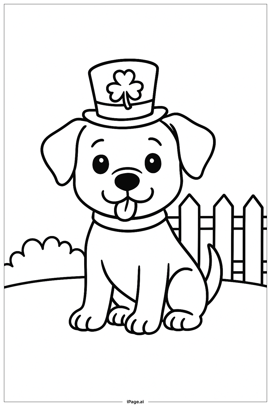  快乐的圣帕特里克节戴帽子的小狗填色页 