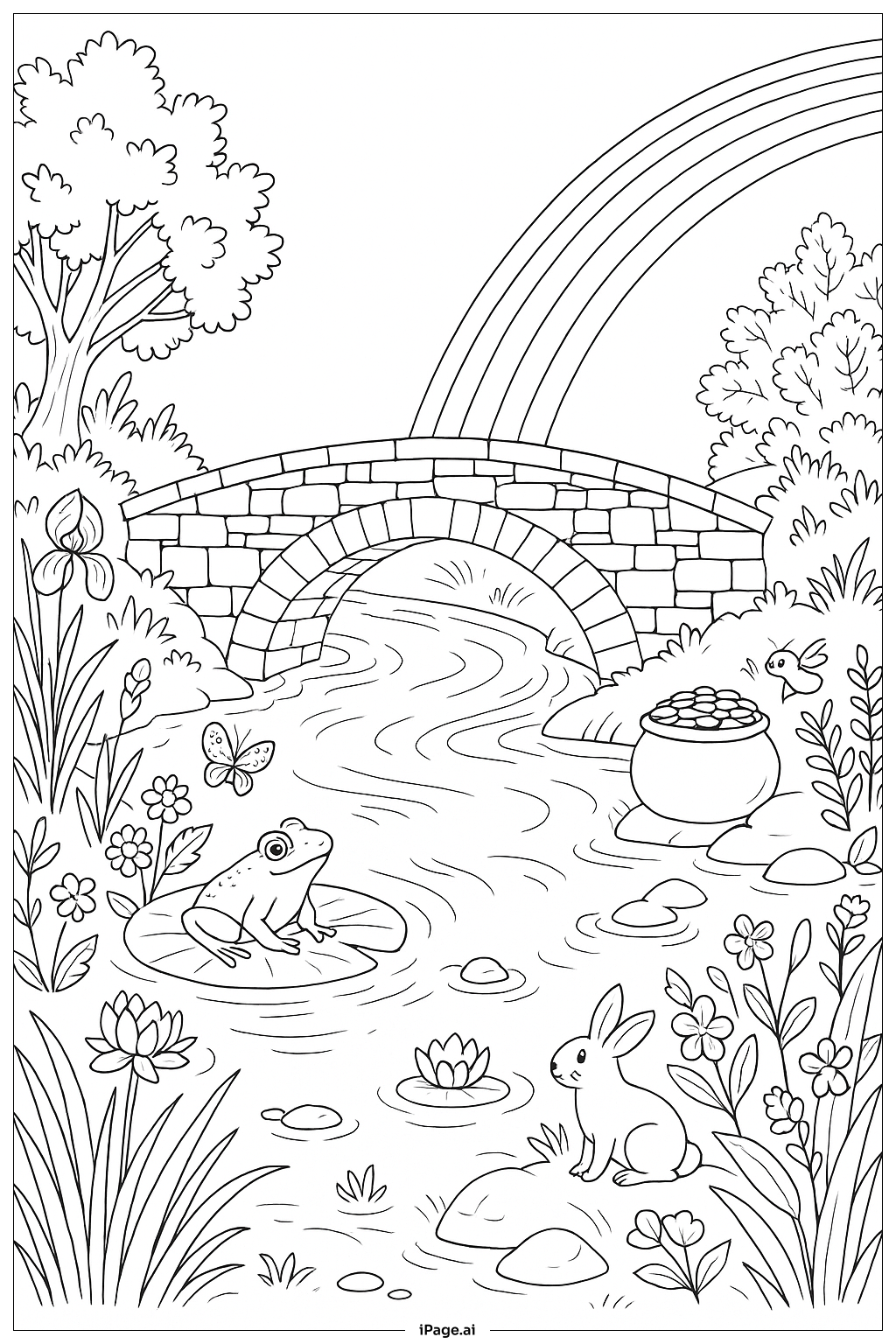  Happy St Patrick's Day River Bridge With Rainbow Coloring Page 