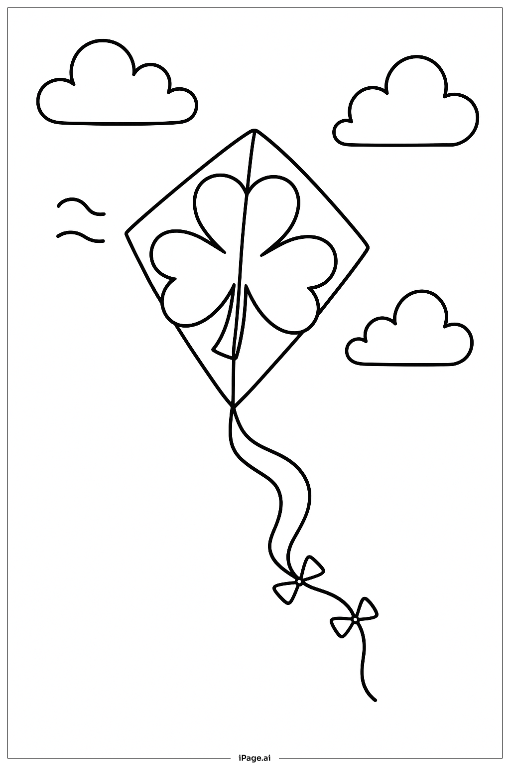  快樂的聖派翠克節四葉草風箏著色頁 