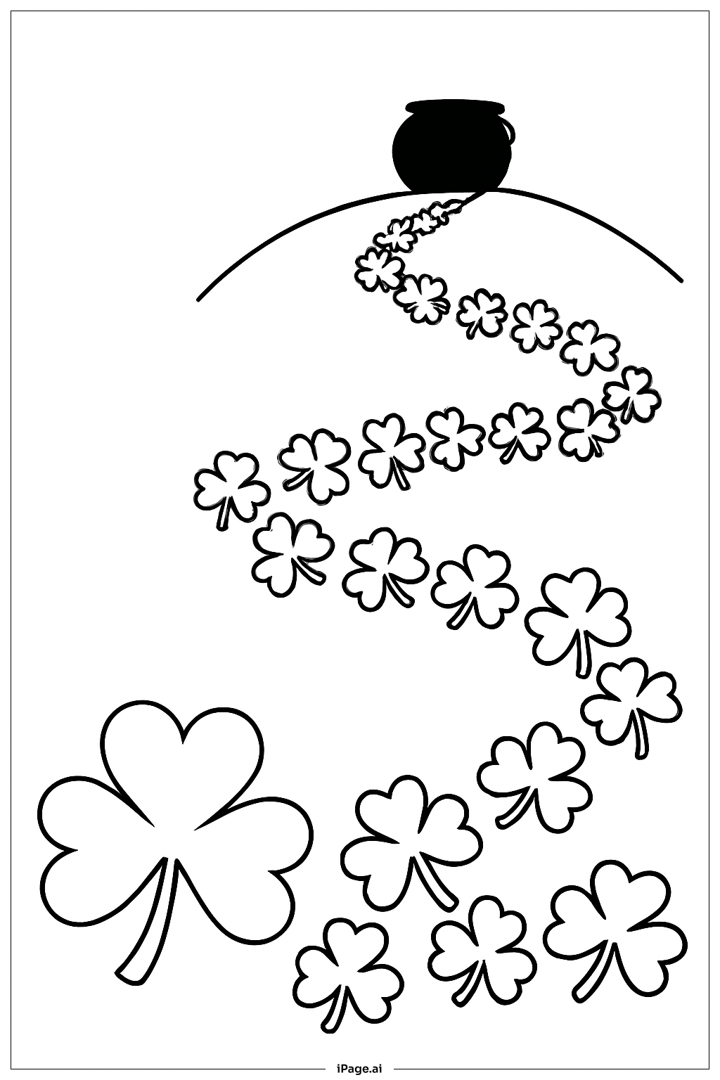  快乐圣帕特里克节四叶草小径填色页 