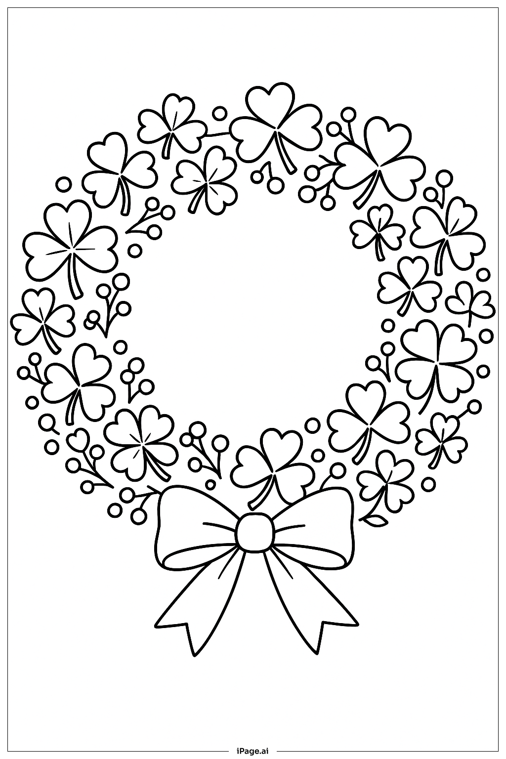  快乐圣帕特里克节三叶草花环填色页 