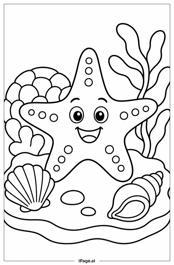 Happy Starfish On Reef Coloring Page