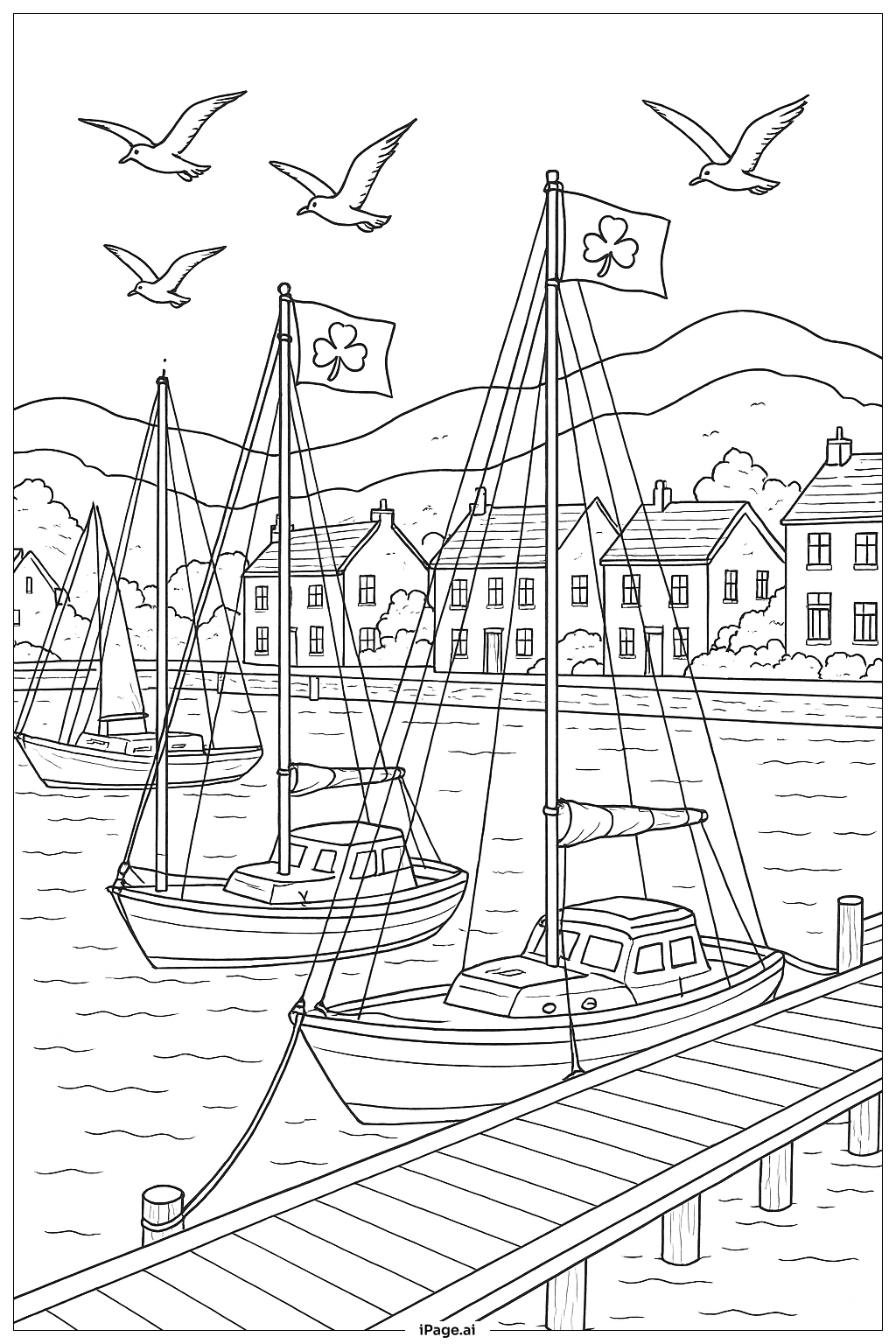  Harbor With Boats St. Patrick's Day Coloring Page 