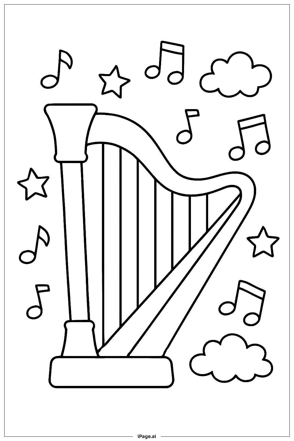  Página para colorear de Arpa y Notas del Día de San Patricio 
