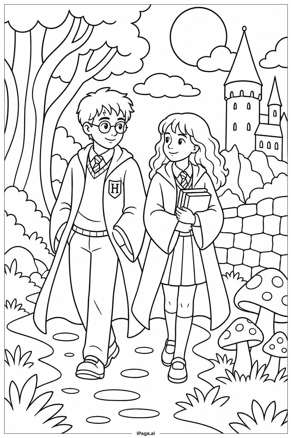  Página para colorear de Harry Potter y la aventura de Hermione 
