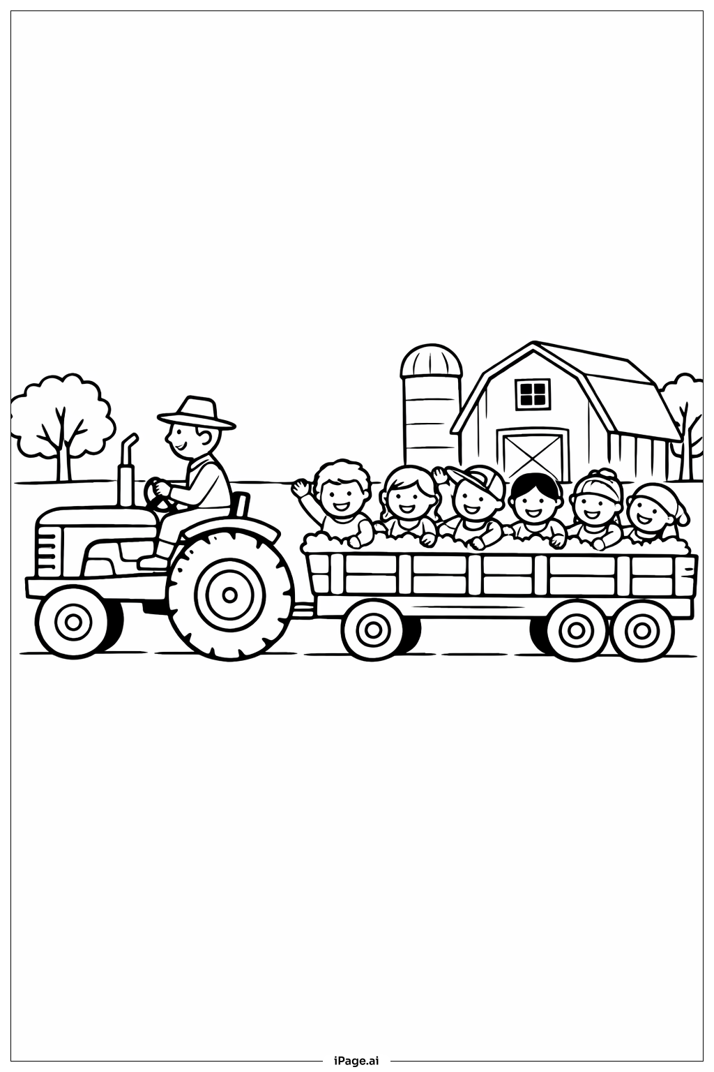  秋季農場乾草車遊覽著色頁 