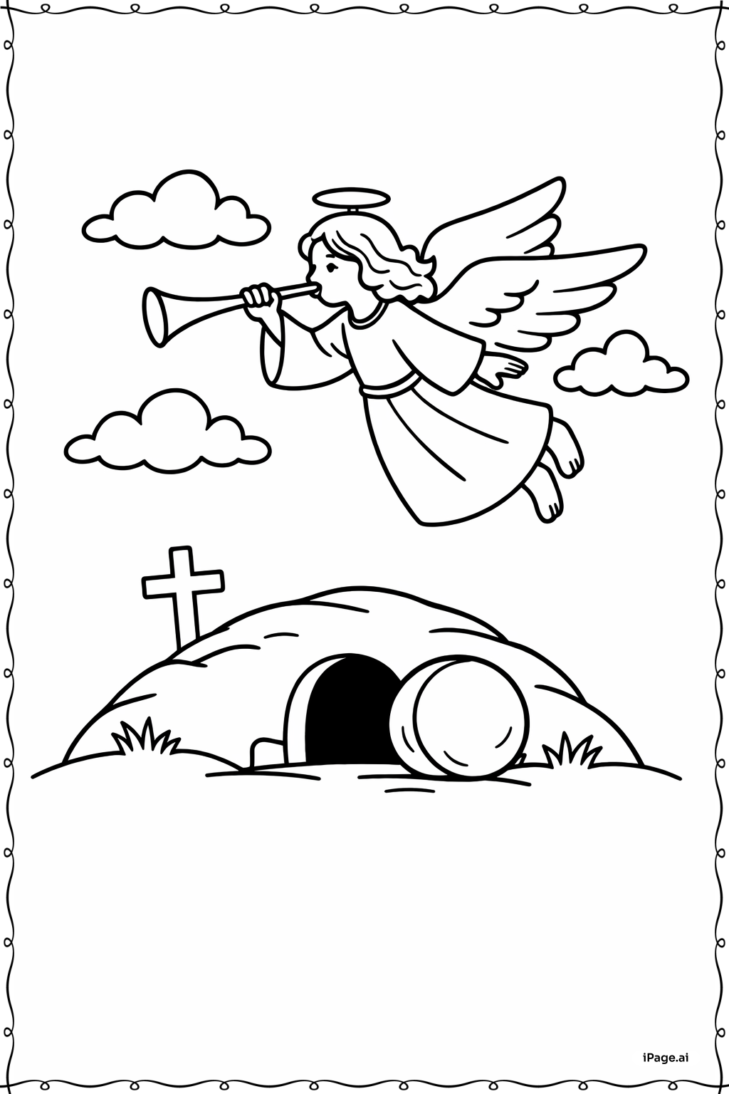 Página para colorear de Ángel Resucitado con Trompeta