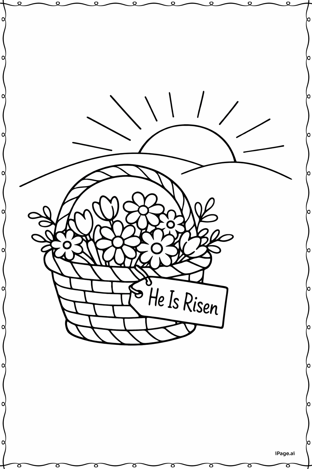 Página para colorear de Él Ha Resucitado Cesta de Flores