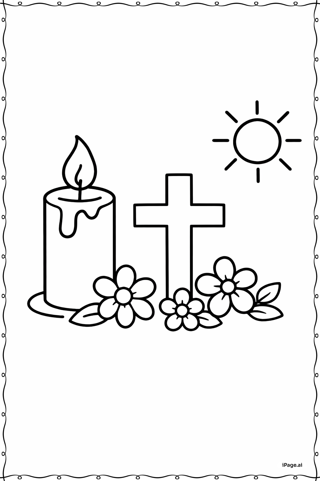 Página para colorear de Vela y Cruz de Él Ha Resucitado