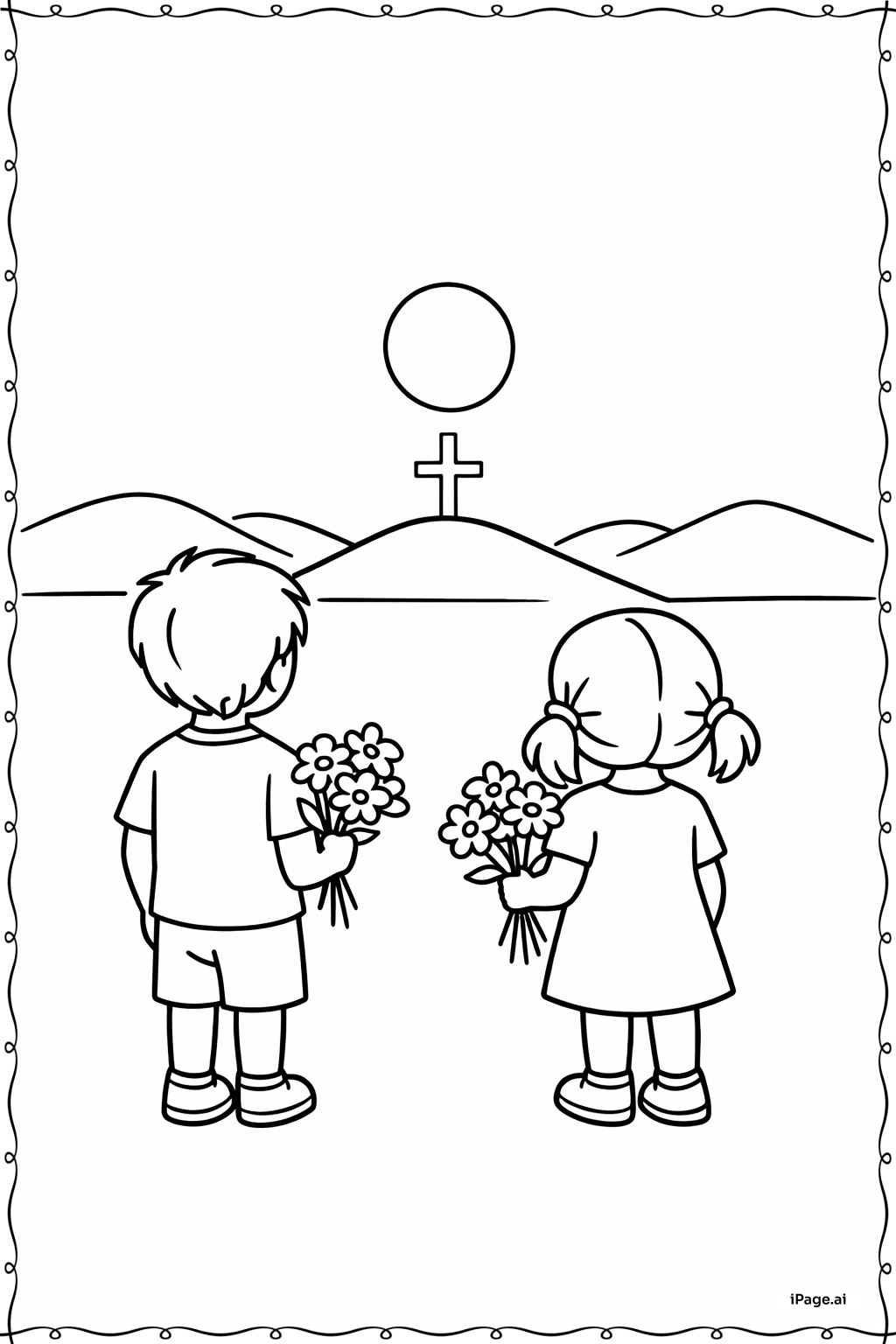 Página para colorear de Él Ha Resucitado Niños Con Flores