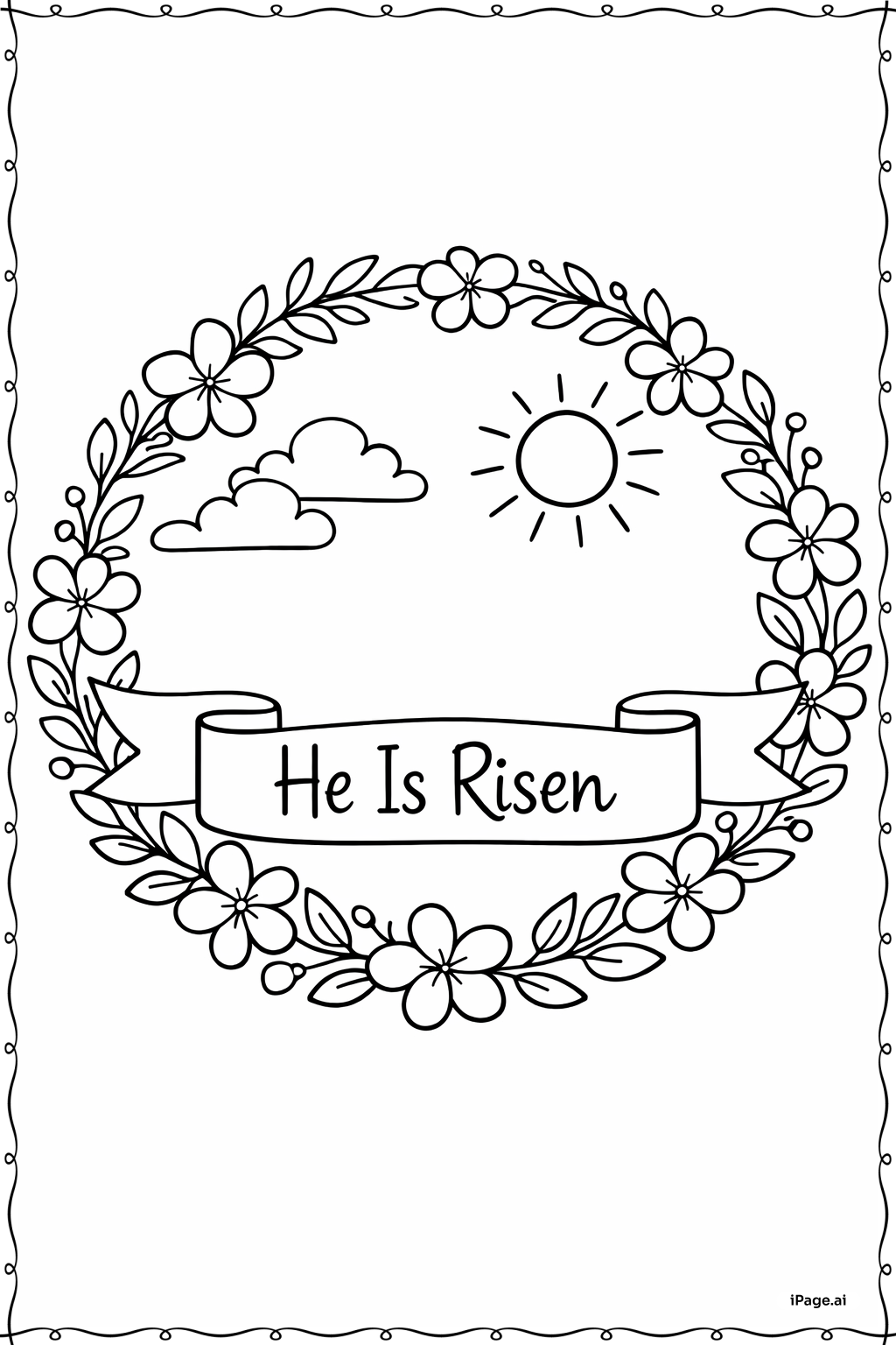 Página para colorear de Corona Floral Él Ha Resucitado