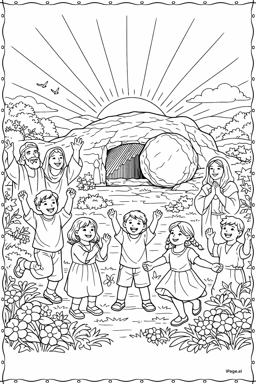 Página para colorear de Celebración en el Jardín: Él Ha Resucitado