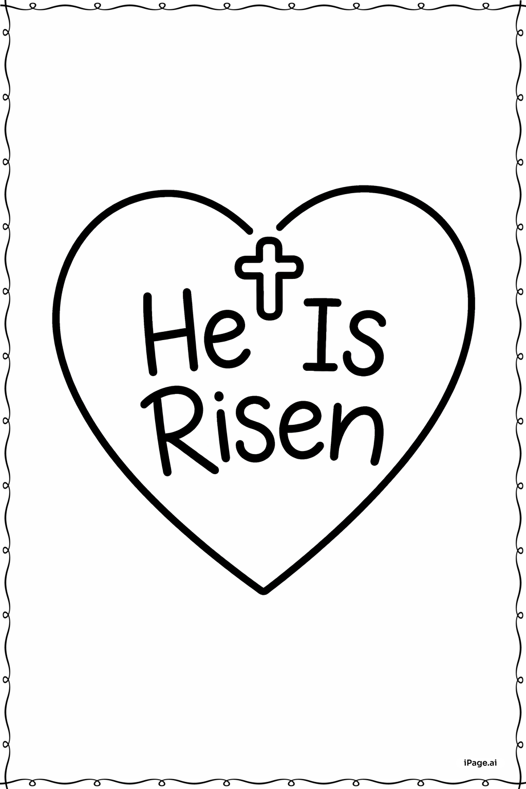 Página para colorear de Él ha resucitado Corazón Simple