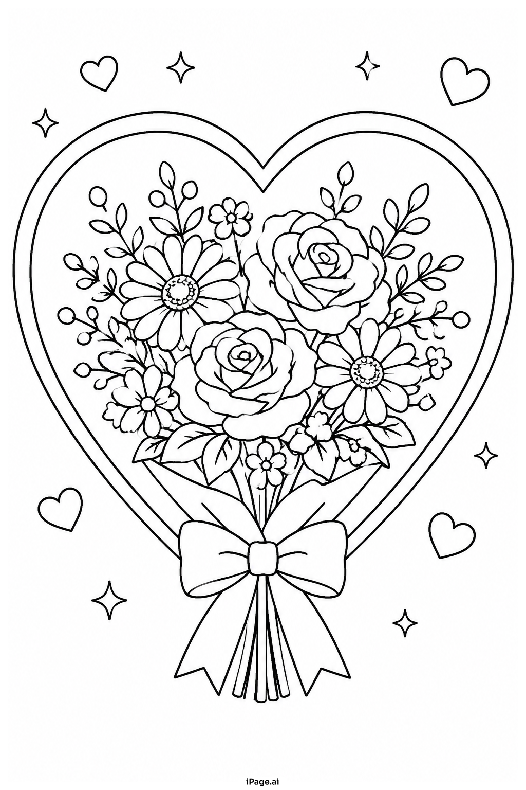  Heart Frame Flower Bouquet Coloring Page 