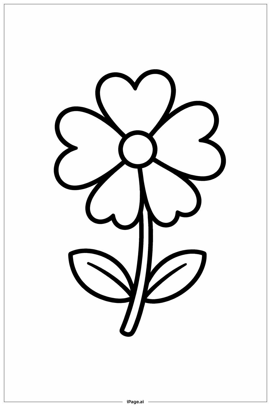 ハートの花びらの花の塗り絵ページ