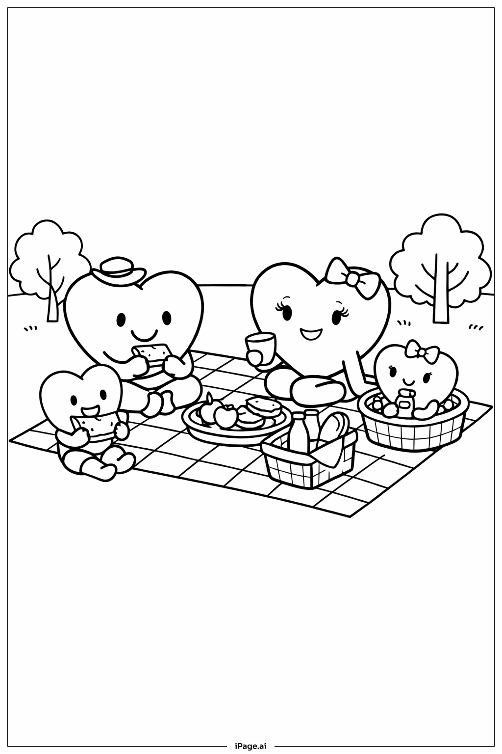Heart Picnic Scene Coloring Page