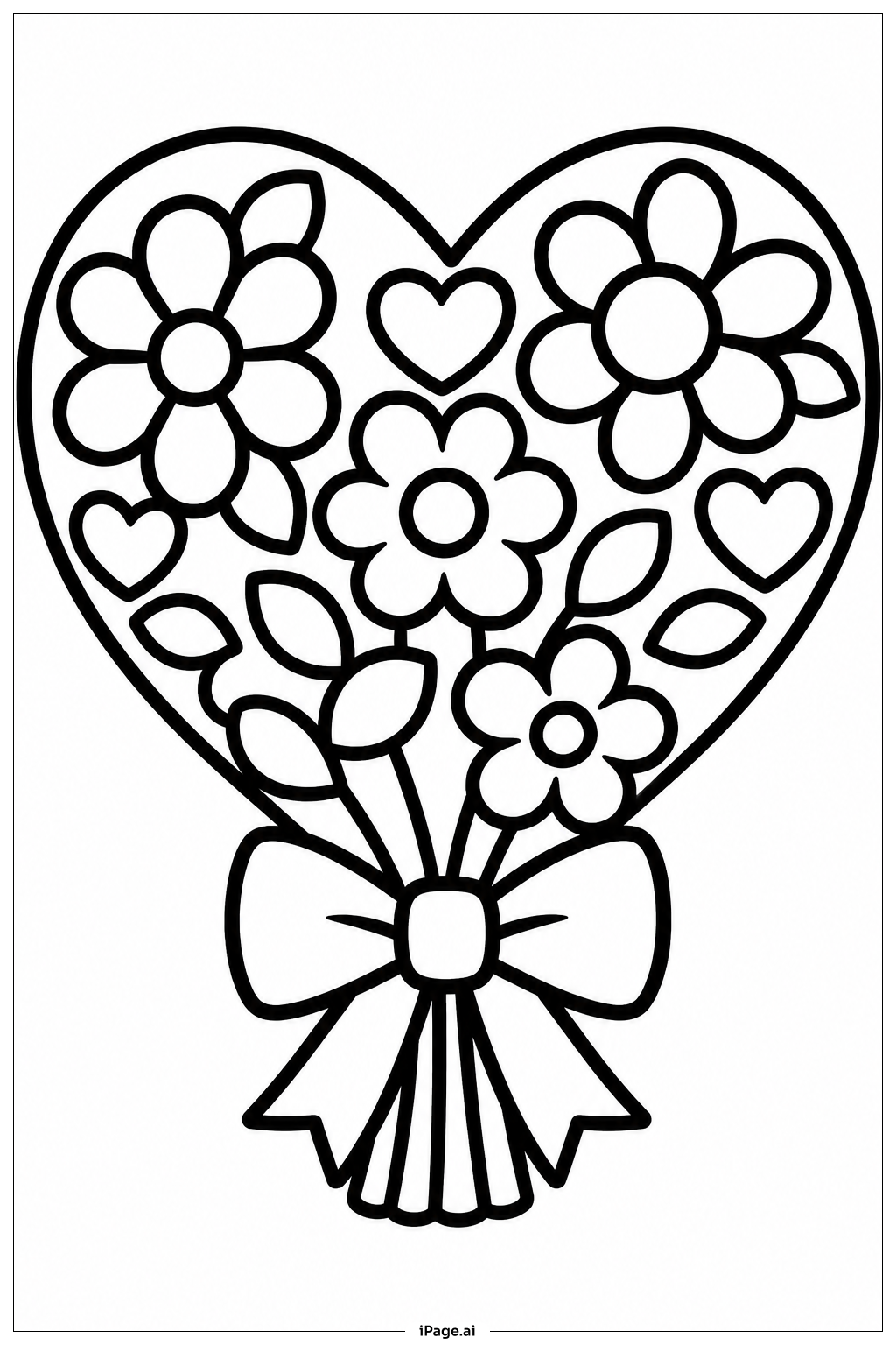 Heart Shaped Flower Bouquet Coloring Page