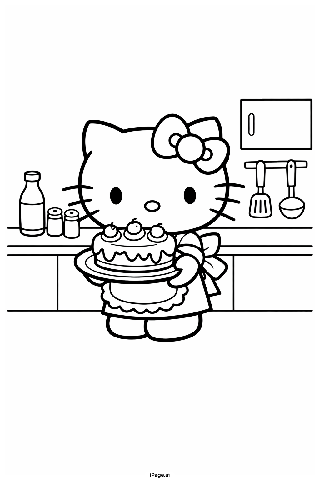 헬로 키티 케이크 굽기 색칠공부 페이지