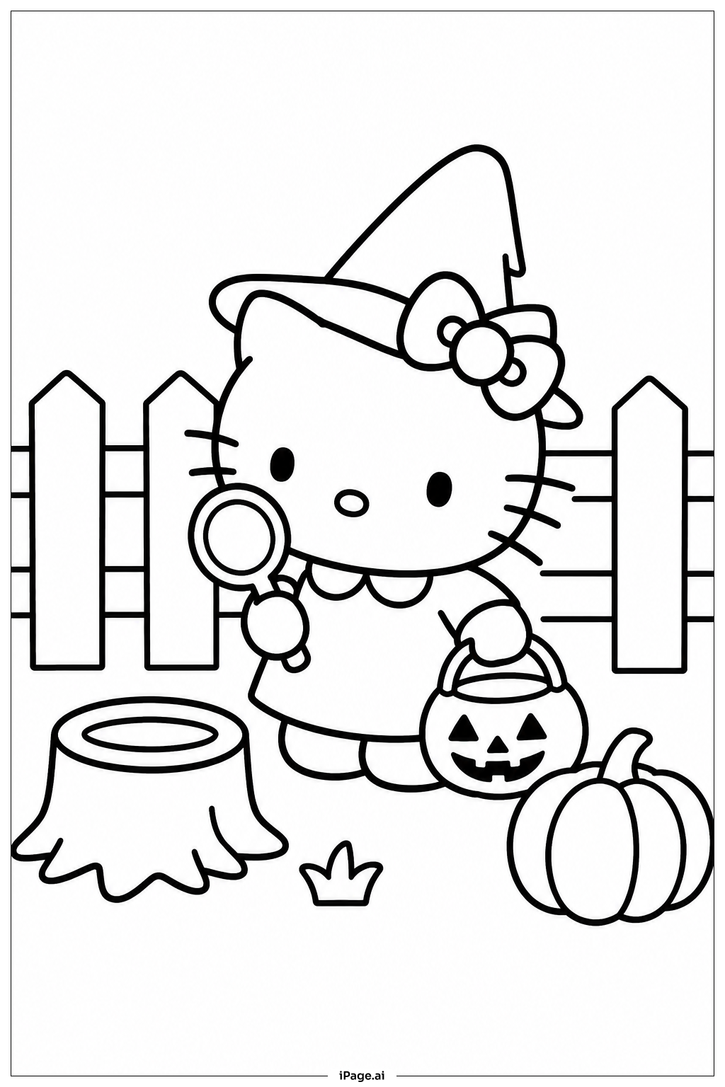 Hello Kitty Halloween Candy Hunt Coloring Page