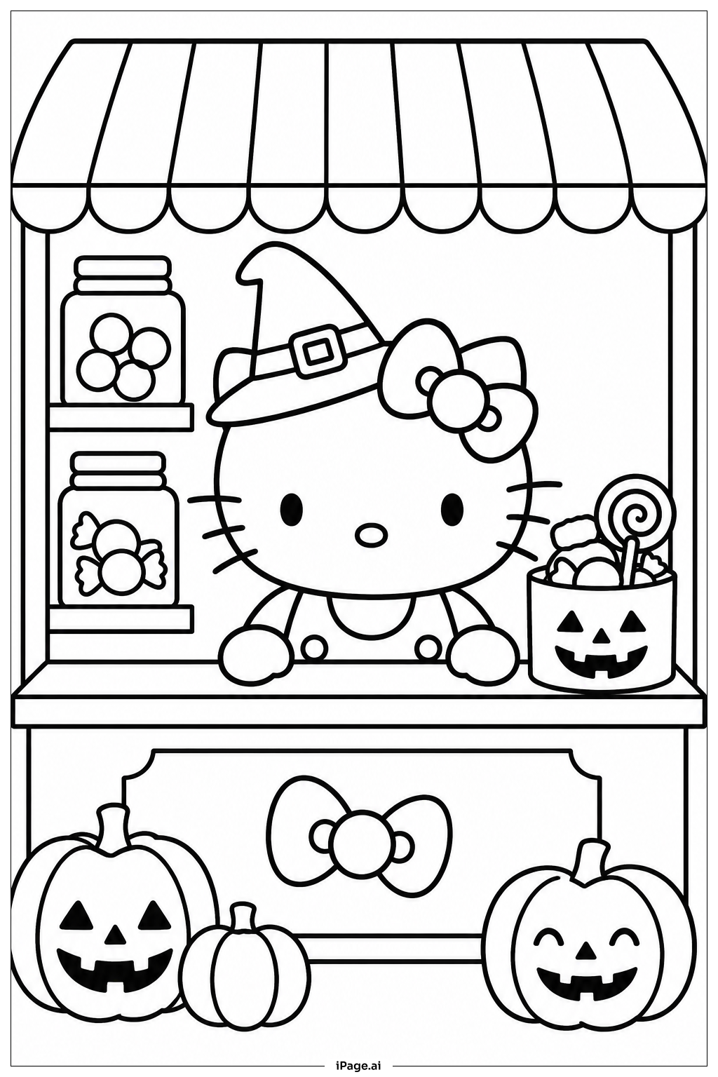 ハローキティ ハロウィン キャンディショップの塗り絵ページ