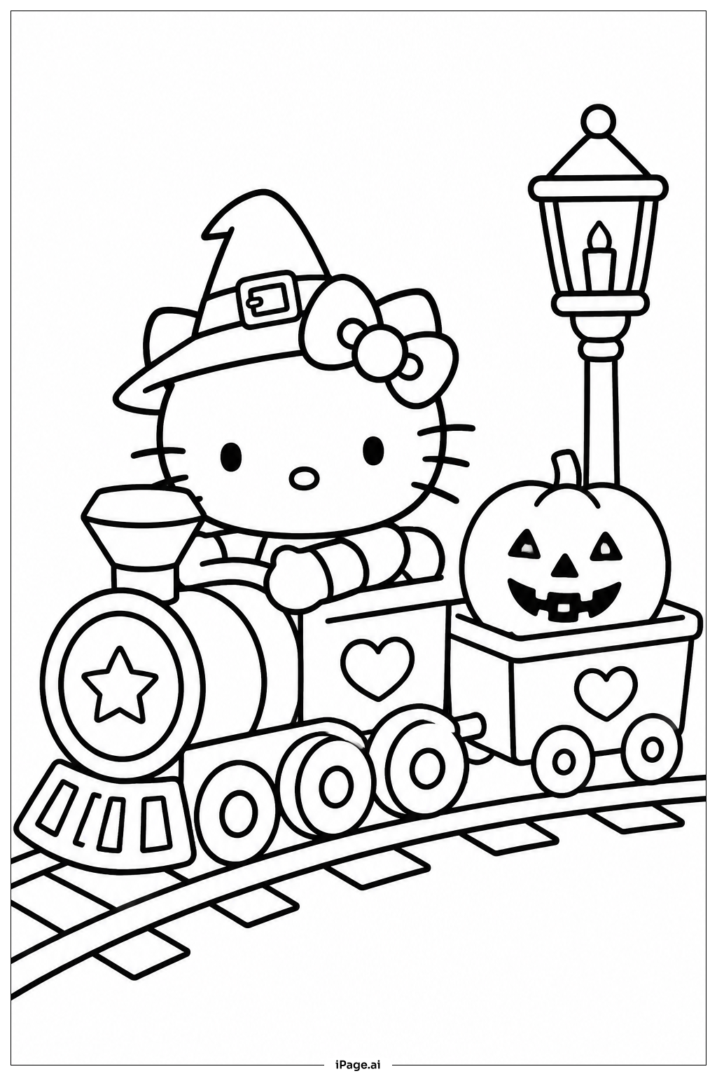 Hello Kitty Halloween Candy Train Coloring Page
