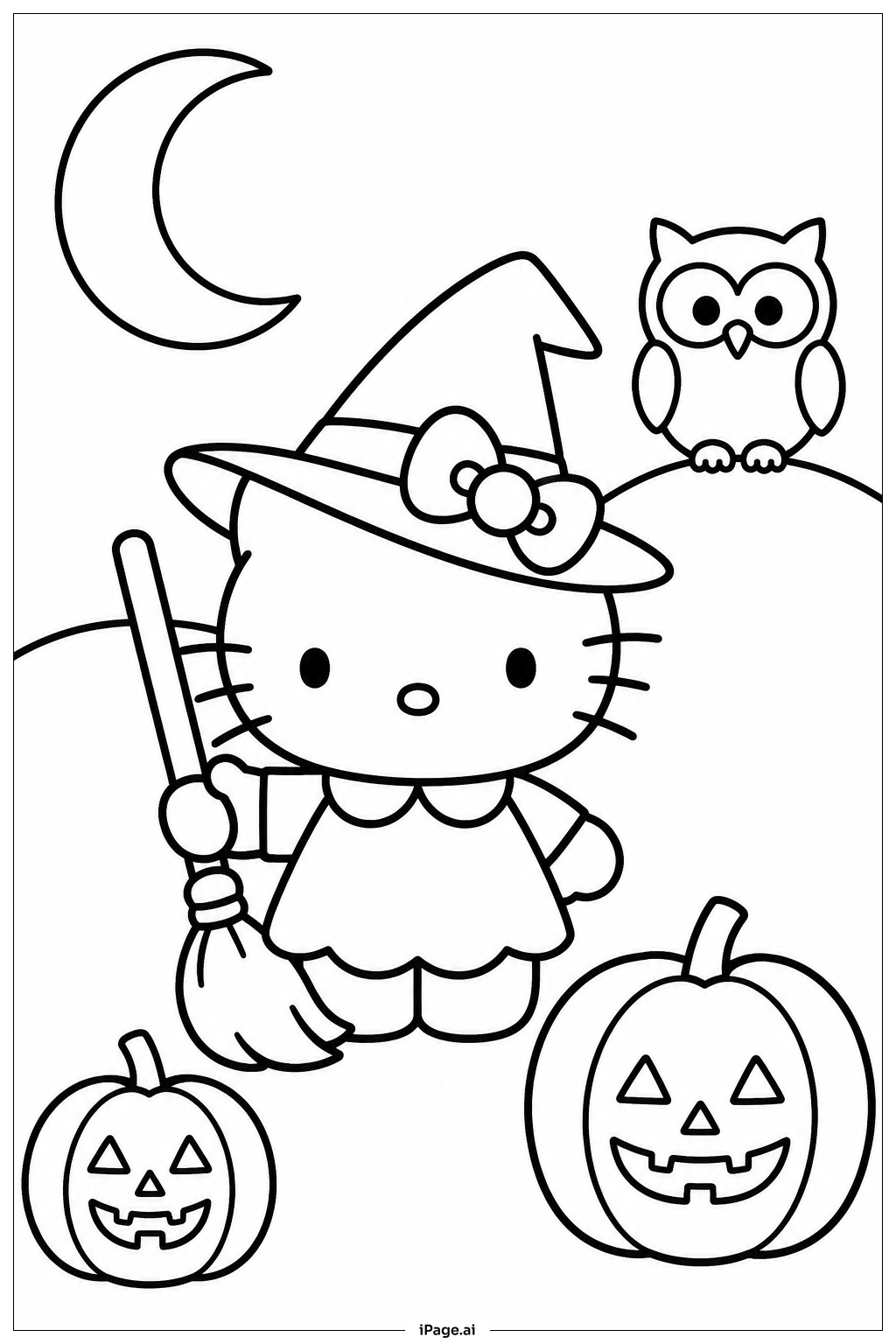  Hello Kitty万圣节月夜填色页 