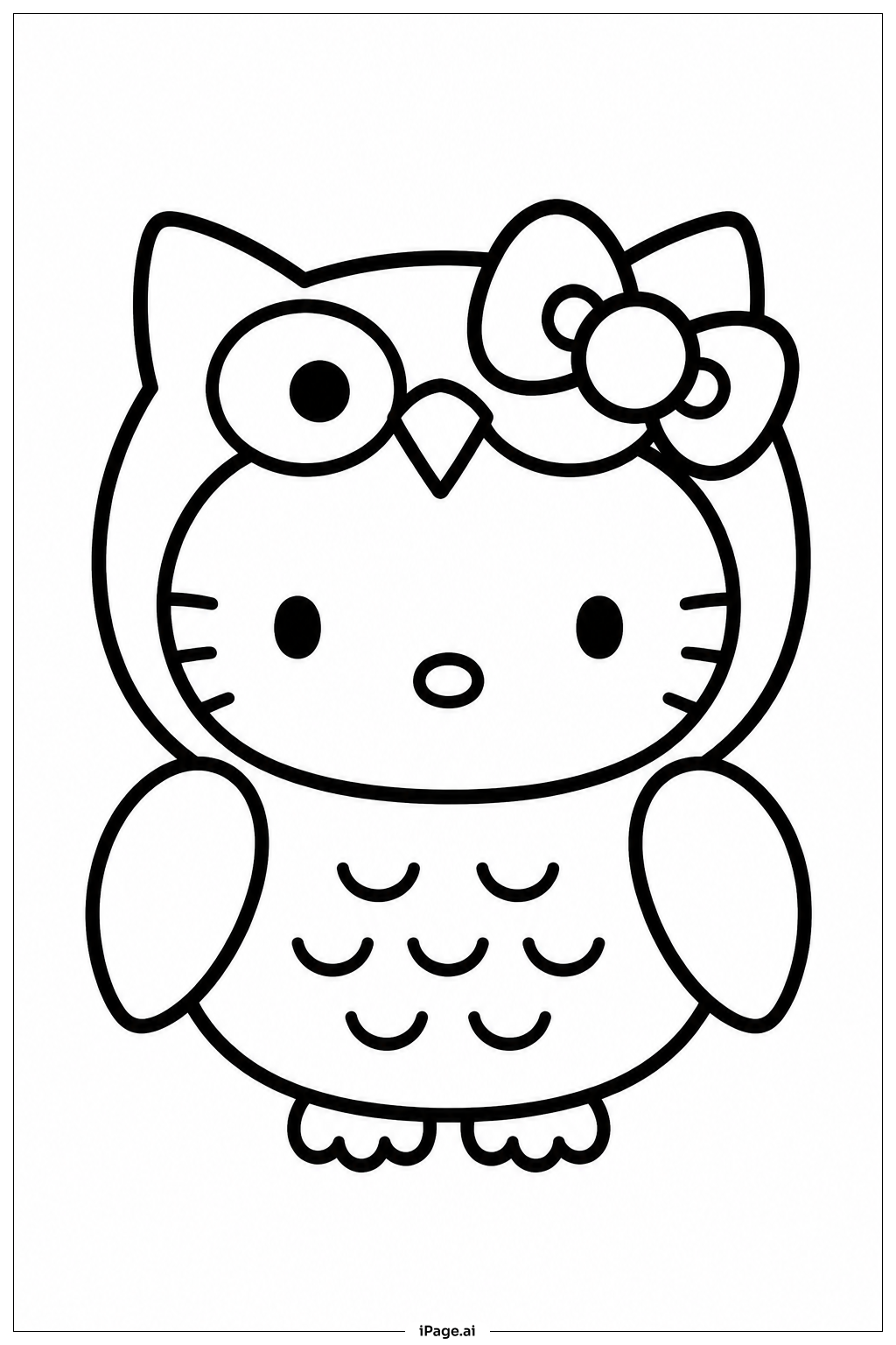 ハロウィンフクロウのハローキティの塗り絵ページ