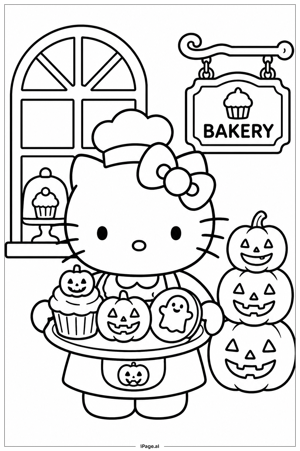 Hello Kitty Halloween Kürbisbäckerei Ausmalseite