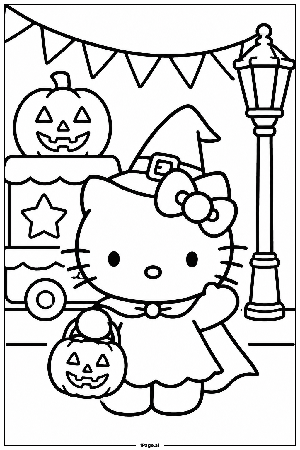 ハローキティ ハロウィン ストリートパレードの塗り絵ページ