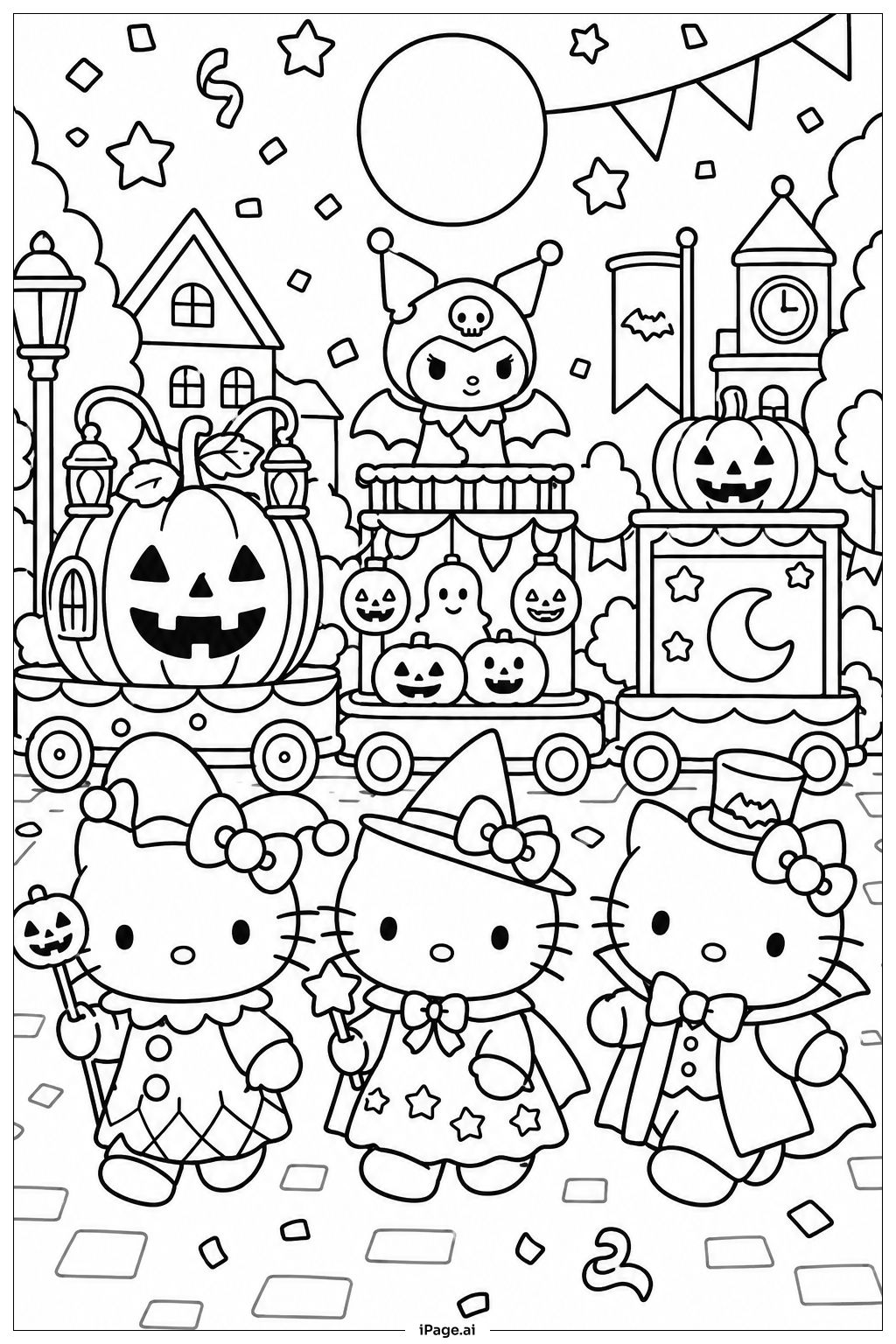 Hello Kitty Halloween Trickster Parade Ausmalseite