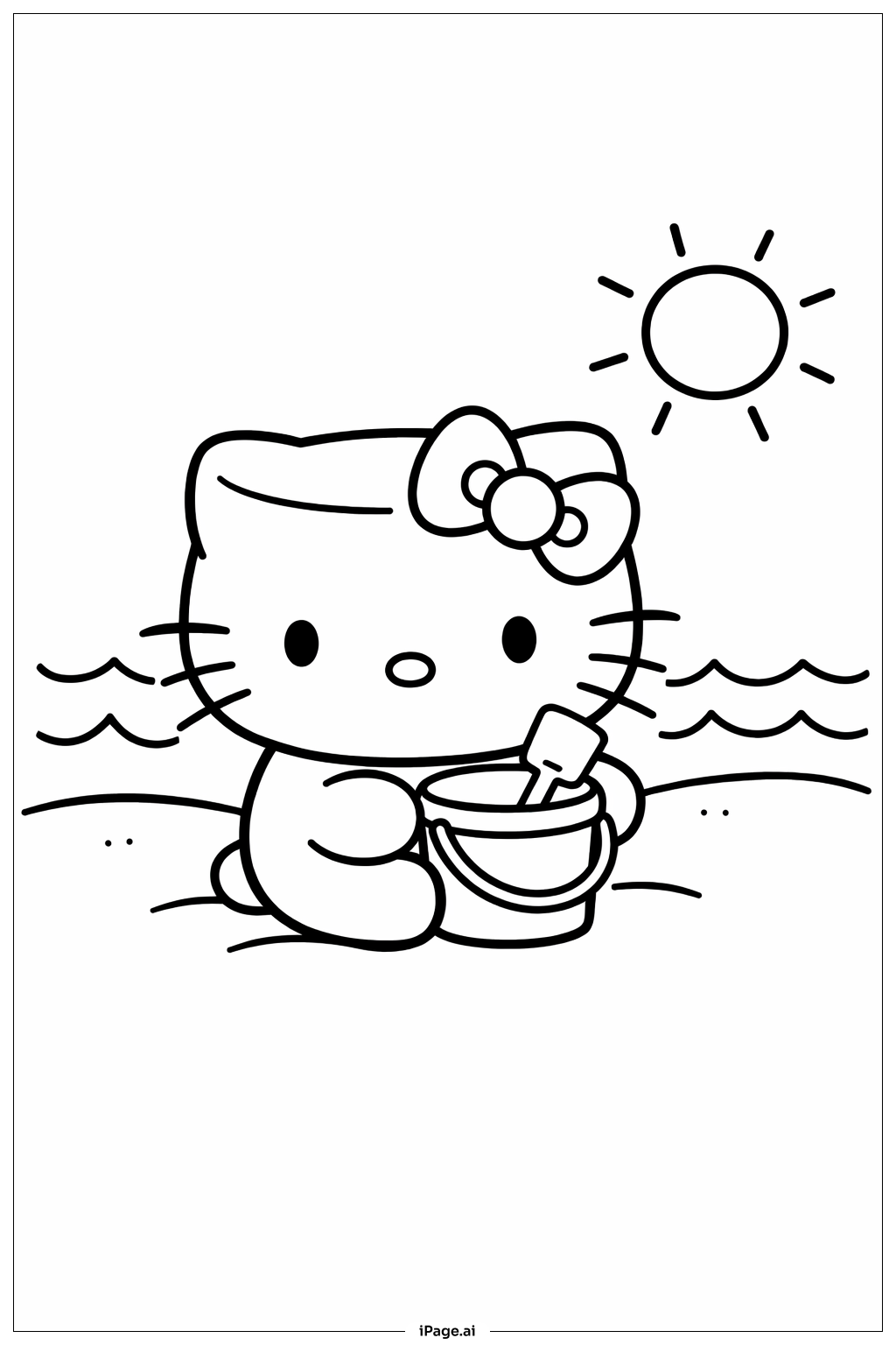 해변의 헬로키티 마시멜로 색칠공부 페이지