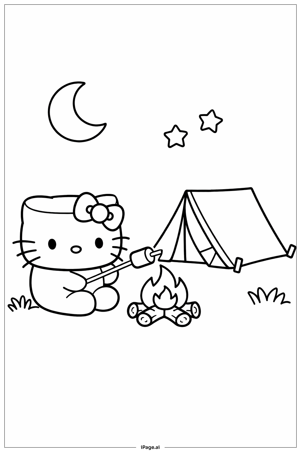 헬로키티 마시멜로 캠핑의 밤 색칠공부 페이지