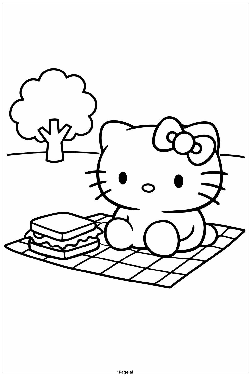 헬로 키티 마시멜로 피크닉 장면 색칠공부 페이지