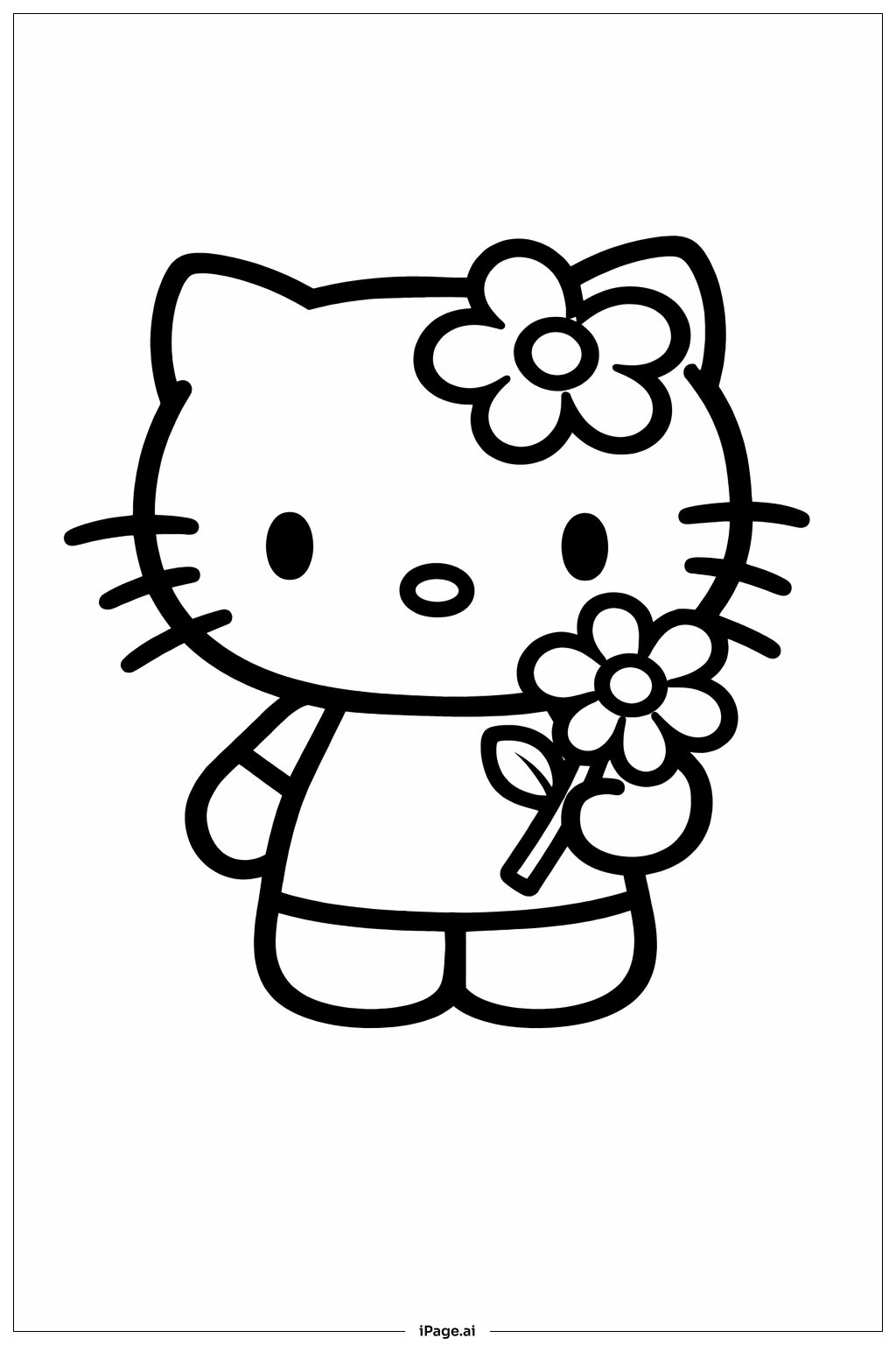 꽃을 든 헬로 키티 마시멜로 색칠공부 페이지