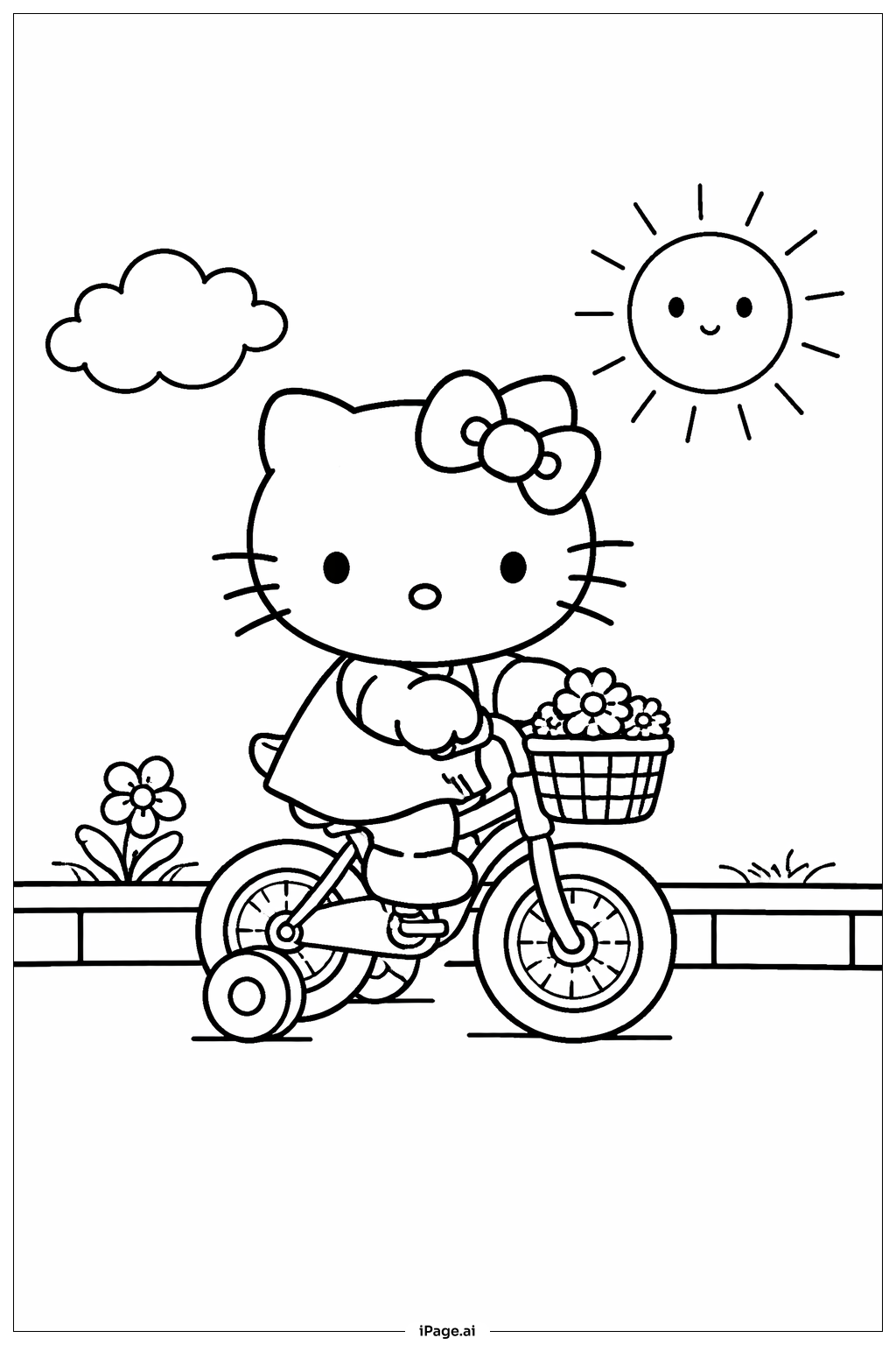 자전거 타는 헬로키티 색칠공부 페이지