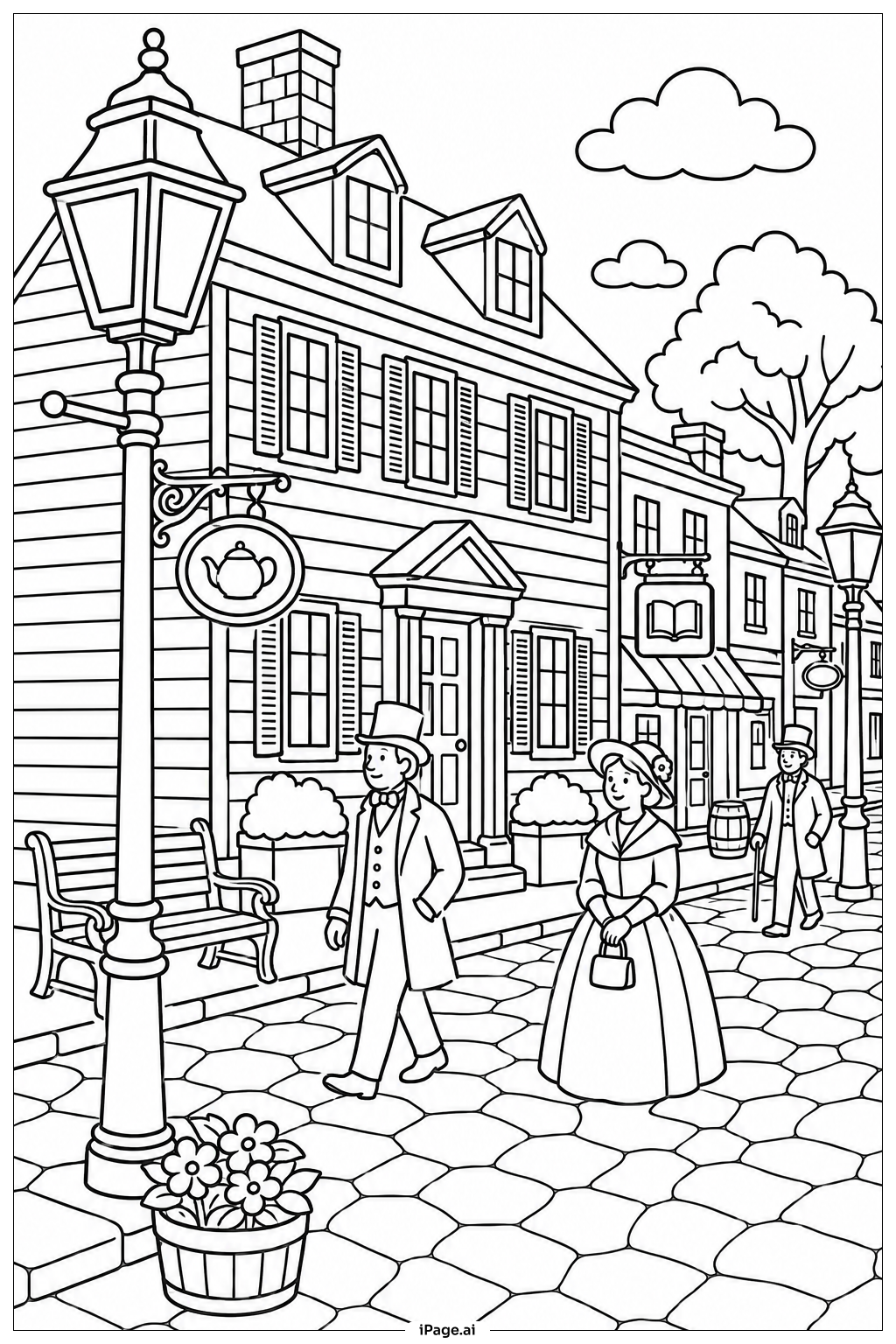 Historische Hausstraße Ausmalseite