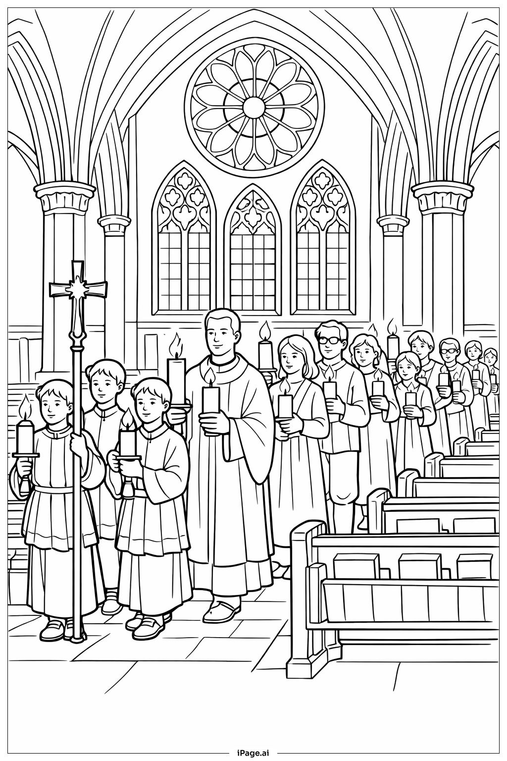  Trang tô màu Cuộc Diễu Hành Đèn Nến Thứ Năm Tuần Thánh Qua Nhà Thờ 